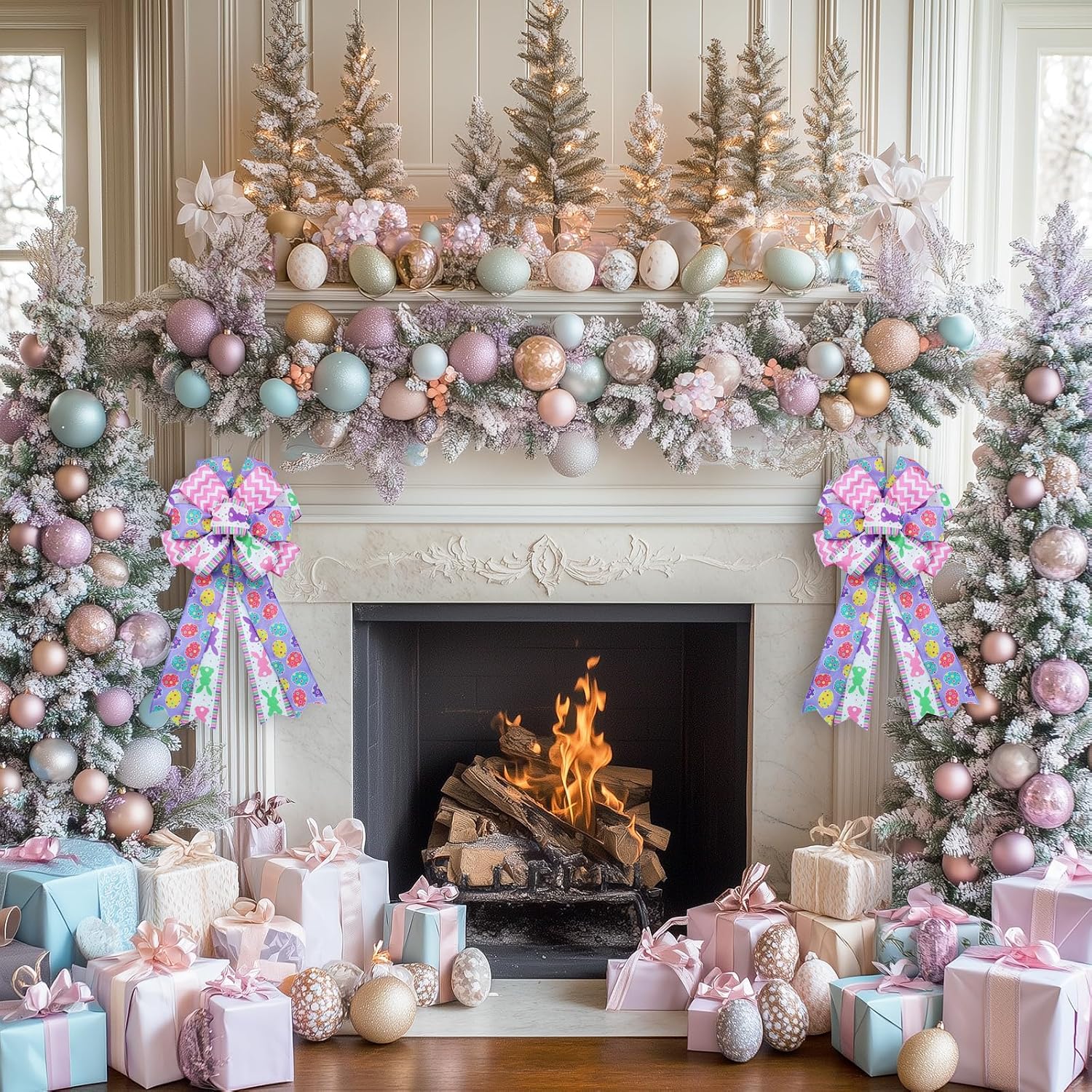 Montekin Large Easter Bows for Wreath 20x11 Inch, 2 Pack Pre-Tied Easter Egg Wired Ribbon Bow, Big Tree Topper Bow for Front Door Indoor Outdoor Spring Summer Decoration (Purple)
