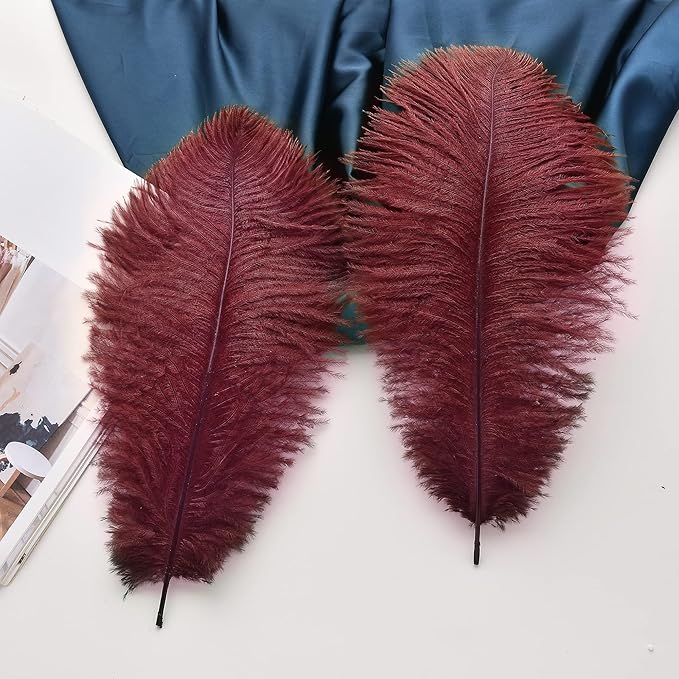 Ballinger Big Burgundy Ostrich Feathers - 24Pcs 8-10inch Wine Red Feathers for Party Centerpieces, Flower Arrangement and Home Decor