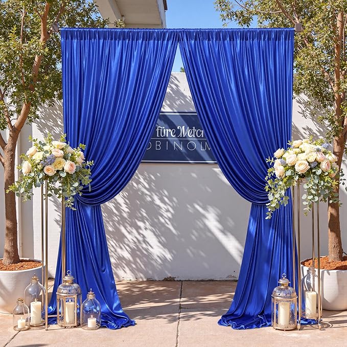gogoparti 10x10FT Sapphire Blue Sequin Backdrop Curtain - 2 Panels of 5x10FT Wrinkle-Free Glitter Drapes for Photography, Birthdays, Weddings & Graduations