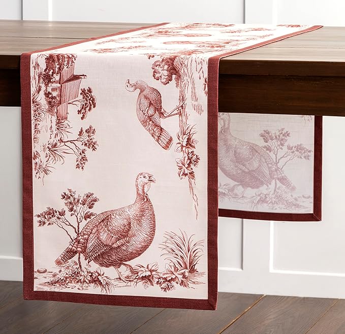 Maison d' Hermine Table Runner 100% Cotton Single Layer Table Runners 90 inches Long for Thanksgiving Christmas Decorations Home Kitchen Dining Party Wedding (Holy Jouy - Brown, 14.5" x 90")