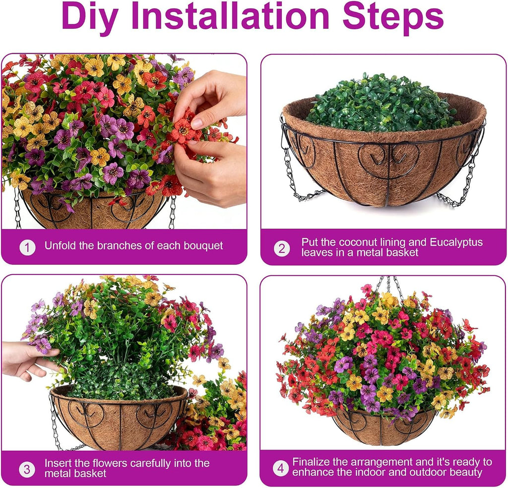 hyeflora artificial faux hanging plants flowers basket for, close-up detail