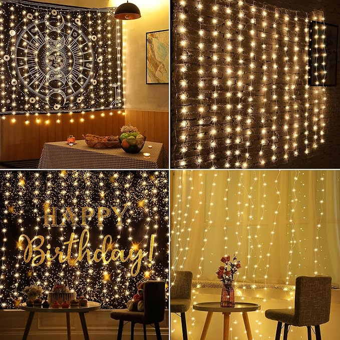 Meonum Curtain Tapestry Backdrop String Lights, Each 13 Strings 6.6 x 5 ft Tapestry Fairy String Light, 8 Modes Window Wall Hanging Light Strings for Bedroom Christmas Curtain Decor(1 Pack)