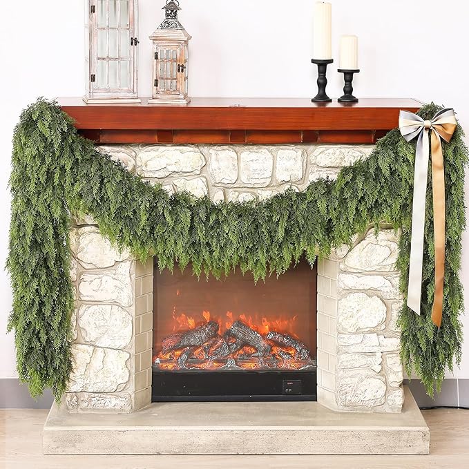 Real Touch Cedar Garland - Artificial Christmas Garlands Faux Green Cedar Fake Pine Needles Garland for Fireplace,Table, Stairs, Mantle, Window,Indoor Outdoor,Home,Holiday Decor(2 PCS,5 FT)