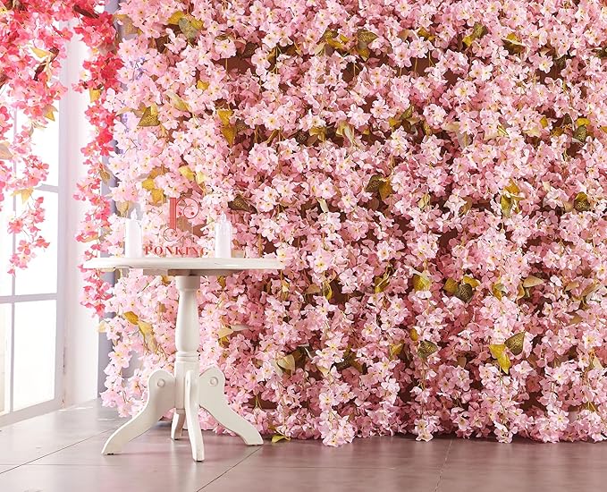 Flower Garland, Artificial Hydrangea Vine Flowers, Hanging Fake Hydrangeas Vine for Room Anniversary Wedding Birthday Christmas Wall Arch Decor, 2 Pcs, Floral Garland, Light Pink Flower