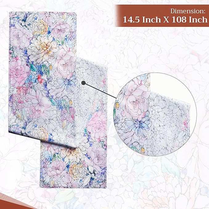 Maison d' Hermine Table Runner 100% Cotton Double Layer Table Runners 108 inches Long Decorative for Home Kitchen Dining Party Wedding Bridal Shower Spring Summer (Floral Love, 14.50" x 108")