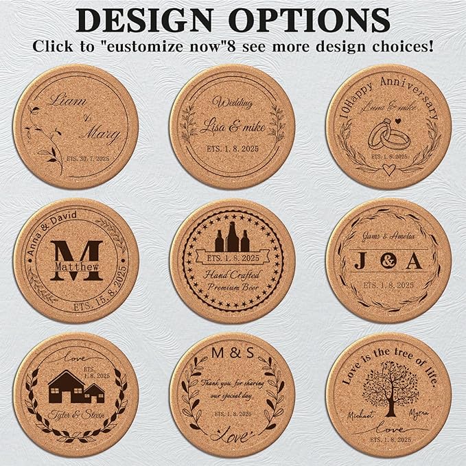 Custom Coasters Personalized Cork Coasters Bulk with Logo Wedding Personalized Cork Natural Wood Engraved Drink for Wedding Favors (Cork Coasters - Circle)