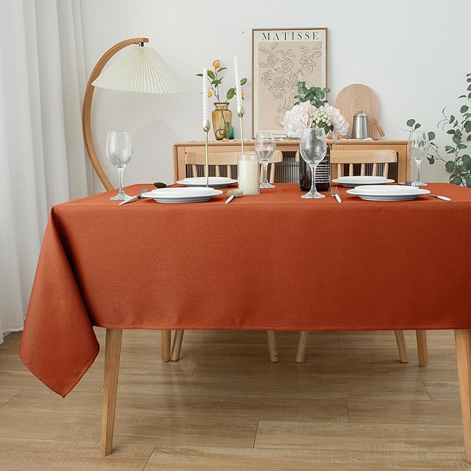 Biscaynebay 2 Pack Fall Tablecloth Textured Fabric 60x108 Inch Rectangular, Rust Thanksgiving Autumn Harvest Water Resistant Fabric Tablecloths for Kitchen, Dining, Wedding, Parties Machine Washable