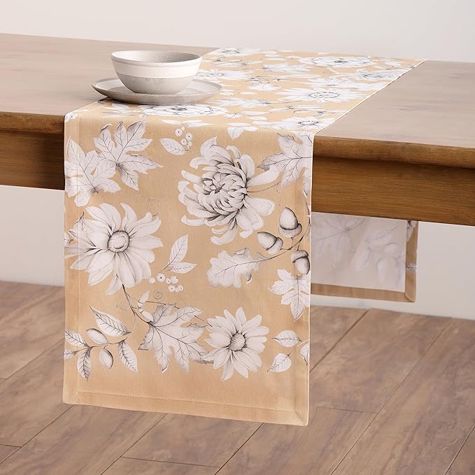 Maison d' Hermine Table Runner 100% Cotton Single Layer Table Runners 72 inches Long for Thanksgiving Christmas Decorations Home Kitchen Dining Party Wedding (Pretty Autumn, 14.5" x 72")