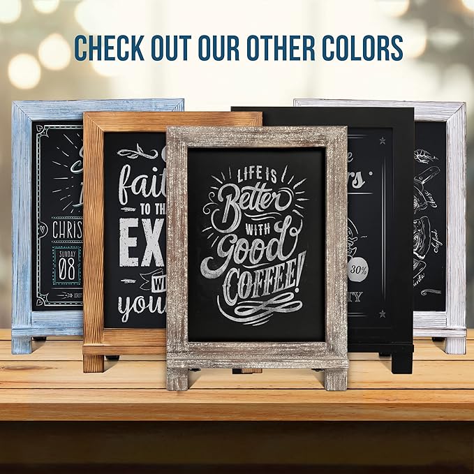 HBCY Creations Rustic Wooden Tabletop Chalkboard with Legs/Vintage Wedding Table Sign/Small Kitchen Countertop Memo Board/Antique Wooden Frame (9.5” x 14” Inches) (5- Weathered Brown)