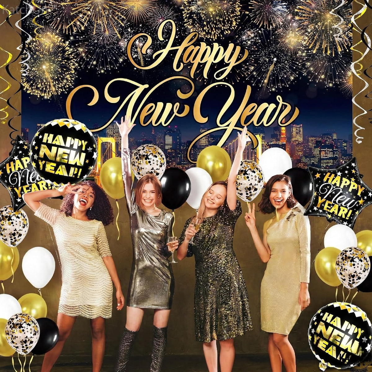 katchon new years eve party supplies set, pack, close-up detail
