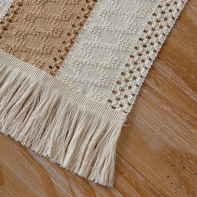 Keketo Boho Table Runner Cream Beige Brown for Home Decor 12x72 Inches Farmhouse Macrame Burlap Jute Rustic Dining Kitchen Centerpiece Bohemian Decor French Country Bridal Shower Decorations
