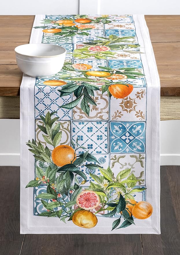 Maison d' Hermine Table Runner 100% Cotton Single Layer Table Runners 108 inches Long Decorative for Home Kitchen Dining Party Baby Shower Wedding Bridal Shower Spring Summer (Agrume, 14.50" x 108")