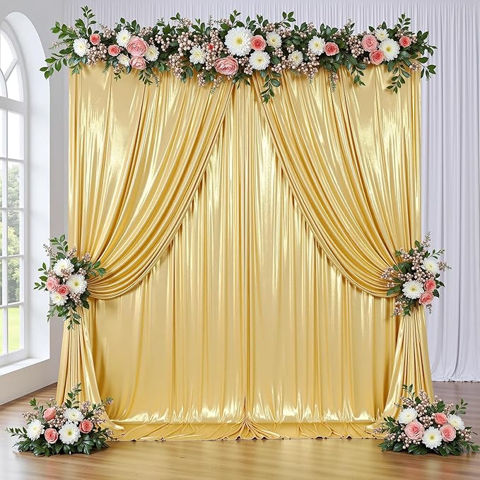 gogoparti 10x10FT Gold Sequin Backdrop Curtain - 2 Panels of 5x10FT Wrinkle-Free Glitter Drapes for Photography, Birthdays, Weddings & Graduations