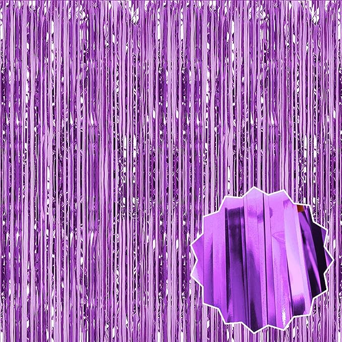 6 Pack Light Purple Foil Fringe Curtains Backdrop, 3.28 x 8.2 Ft Metallic Streamers Tinsel Curtains Background for Photo Booth, Birthday, Weddings, Carnivals, Graduation, Themed Party Decorations