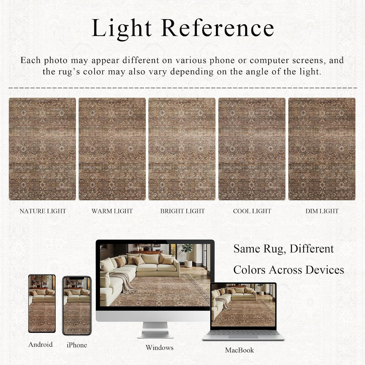 Schweek 8x10 Brown Area Rugs Washable Vintage Large Rug for Living Room