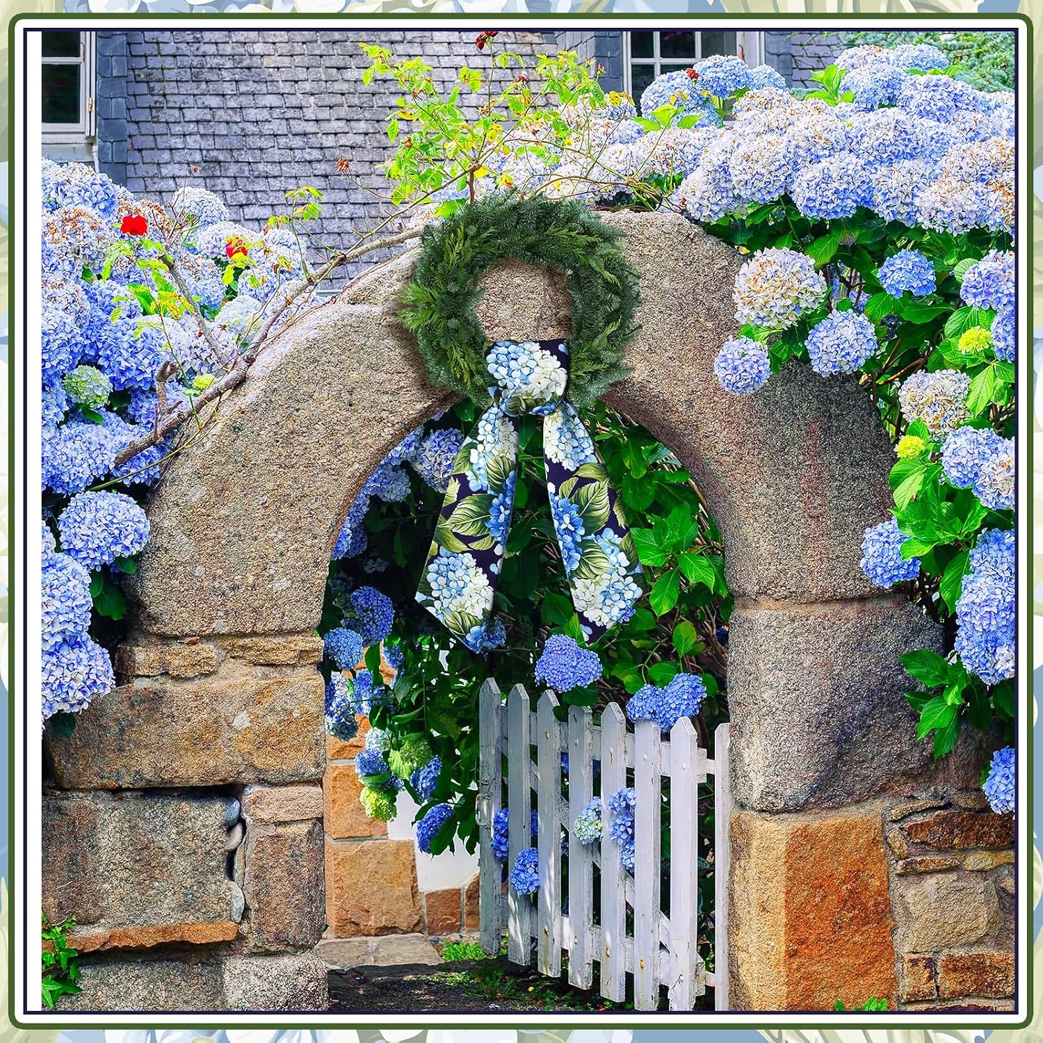 Summer Wreath Sash for Front Door 4.5'' x 56'' Spring Blue Hydrangea Wreath Sash for Embroidery Monogrammed Yard Doorway Porch Wall Door Ribbon Bow Home Decor Indoor Outdoor