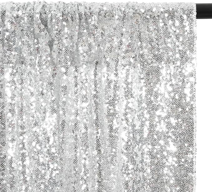 Eternal Beauty Silver Sequin Backdrop, 4x7 Ft Glitter Background Curtains for Shimmer Photography Party Wedding Birthday Back Drop Decor