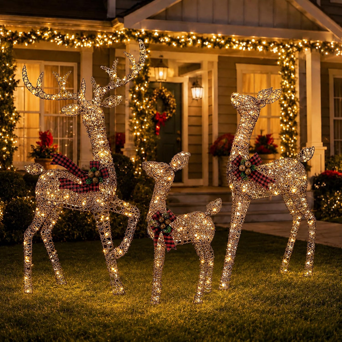 foowin 4.83ft 3-piece large lighted christmas deer family, main product view