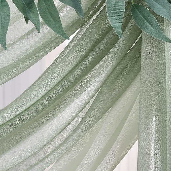 Sage Arch Drapes for Wedding Arch Draping Fabric 2 Panel Sheer Backdrop Curtain for Ceremony Bridal Party Decor 19Ft Length x 28" Width 2 Panel