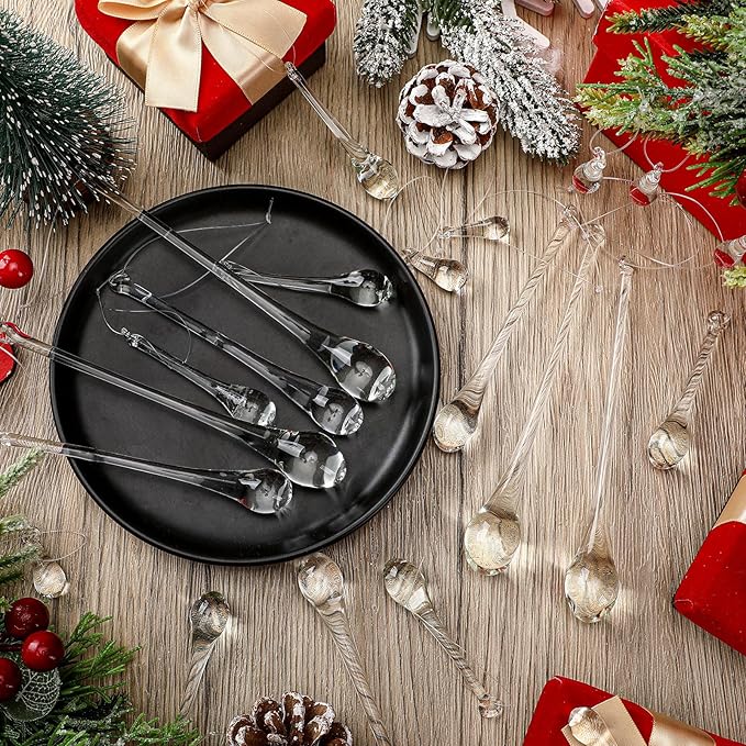 22 Pcs Clear Glass Teardrop Christmas Ornaments Crystal Raindrop Hanging Ornaments Crystal Chandelier Drop Pendant Icicles Decorations for Christmas Tree Winter Party Supplies (4 Medium Size)