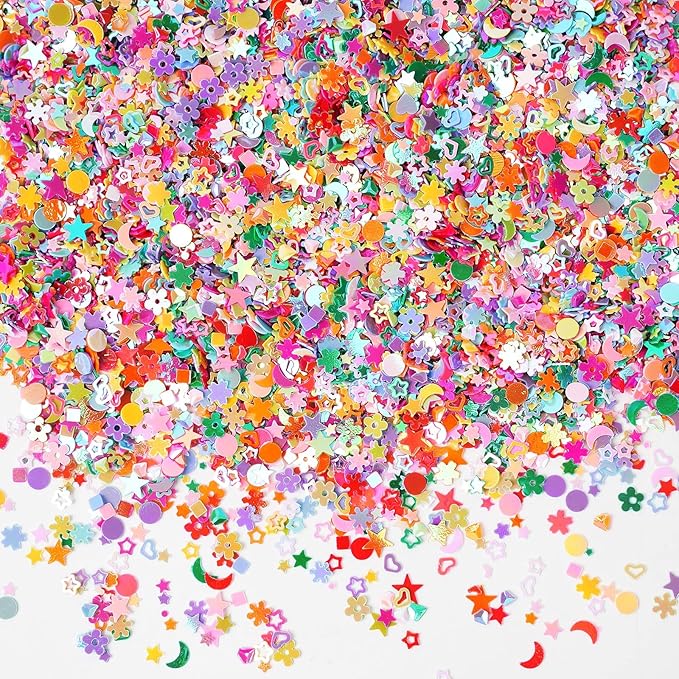 Multicolor Manicure Glitter Confetti 3.6oz/100g, Mixed Shapes Size 2-10mm for Party Decoration, DIY Crafts, Premium Nail Art Etc
