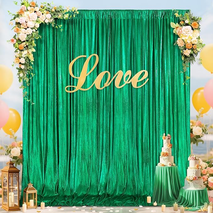Christmas Backdrop for Photography - 2 Panels 4.8x8FT Emerald Green Backdrop Curtains Shimmer Drapes for Photography Birthdays Weddings Graduations