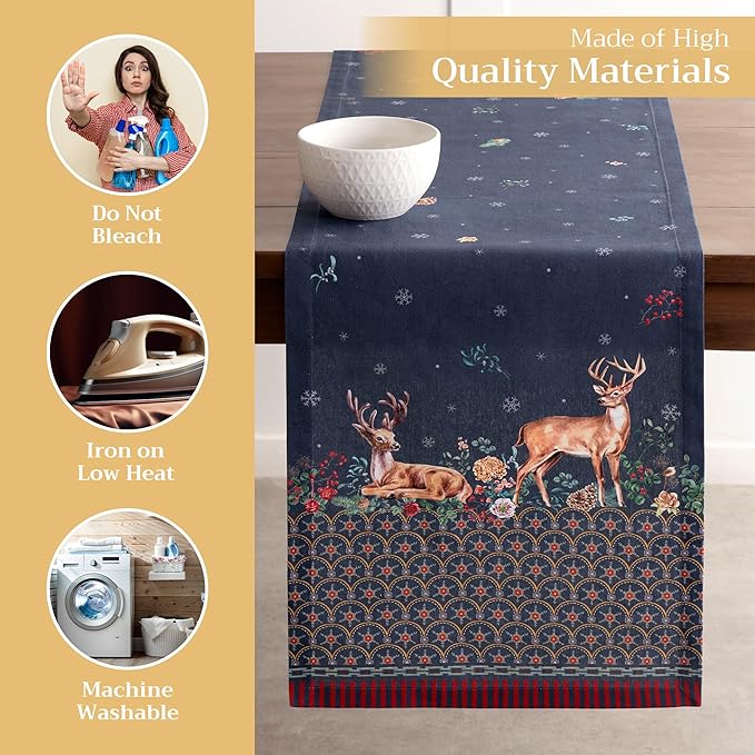 Maison d' Hermine Table Runner 100% Cotton Single Layer Table Runners 72 inches Long for Thanksgiving Christmas Decorations Home Kitchen Dining Party Wedding (Christmas Joy, 14.5" x 72")