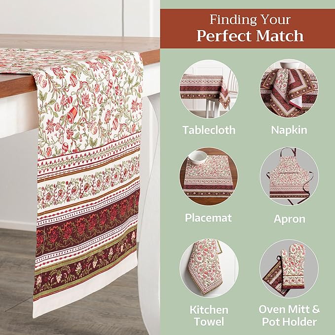 Maison d' Hermine Table Runner 100% Cotton Double Layer Table Runners 72 inches Long for Thanksgiving Christmas Decorations Home Kitchen Dining Party Wedding (Reveillon Au Jardin, 14.5" x 72")
