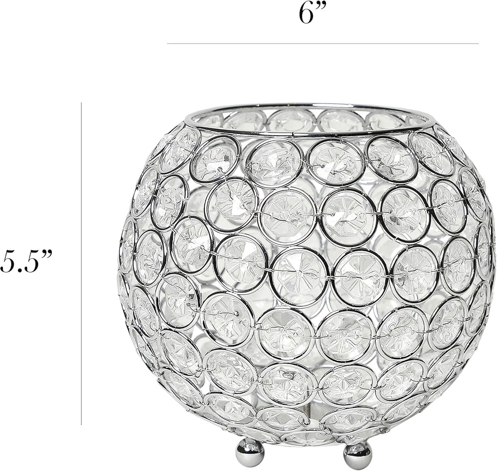 Elegant Designs HG1007-CHR Elipse Crystal Circular Bowl Candle Holder, Flower Vase, Wedding Centerpiece, Favor, 5.5 Inch, Chrome