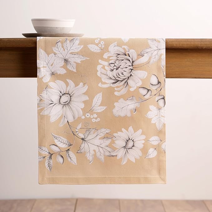 Maison d' Hermine Table Runner 100% Cotton Single Layer Table Runners 108 inches Long for Thanksgiving Christmas Decorations Home Kitchen Dining Party Wedding (Pretty Autumn, 14.5" x 108")
