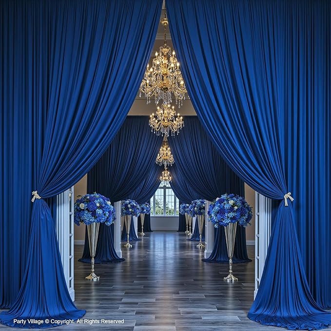 PartyVillage 10ft×15ft Royal Blue Backdrop Curtain for Wedding Parties, 2 Panels Wrinkle Free 15 FT Long Polyester Photo Backdrop Drapes Back Drop Cloth for Birthday Photography Background