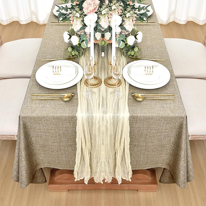 Fitable Faux Linen Tablecloths for Rectangle Tables: Water & Stain Resistant Farmhouse Table Cloth, Washable Burlap Textured Table Covers for Kitchen Dining Party(2 Pack, 60x84 Inch, Khaki)