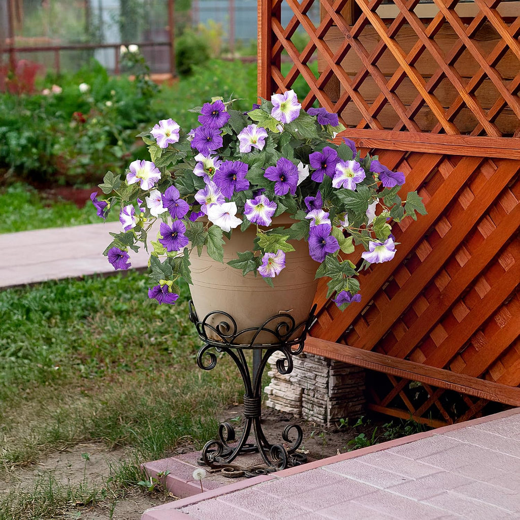 Ammyoo Artificial Fake Flowers Plants for Outdoor Decoration, 2PCS Faux Petunias Silk Flower UV Resistant No Fade for Home Outside Garden Balcony Yard Porch Realistic Indoor Decor (Purple White)