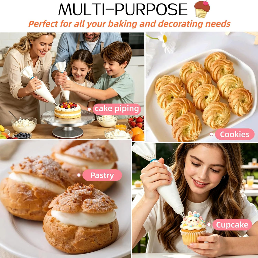 14 Pcs Reusable Piping Bags and Tips Set – 16 inch Cotton Pastry Bags for Cake Decorating, Cupcakes & Cookies with Stainless Steel Large Frosting Tips –Eco-Friendly Baking Kit for Home Bakers & Chefs