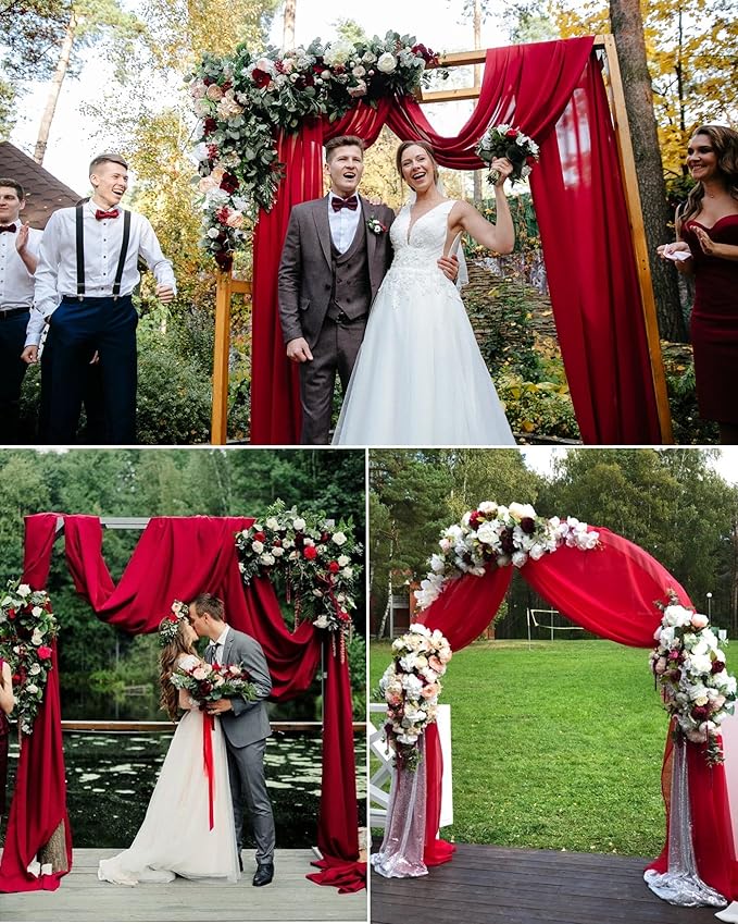 4 Panels Wedding Arch Draping Fabric 28" x 20Ft Chiffon Wedding Arch Drapes Chiffon Fabric Drape Sheer Backdrop Curtain for Weddings Ceremony Birthday Party Event Reception Backdrop Ceiling Décor(Red)