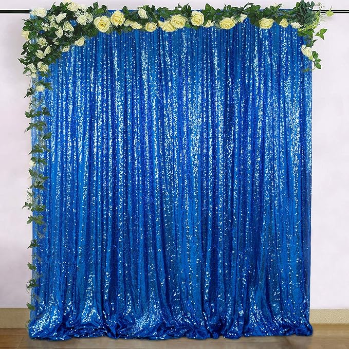 ShinyBeauty Sequin Curtain Royal Blue 4FTx8FT Sequin Photo Backdrop Royal Blue Sequin Backdrop Curtain Glitter Photography Backdrop Bridal Shower Backdrop for Wedding