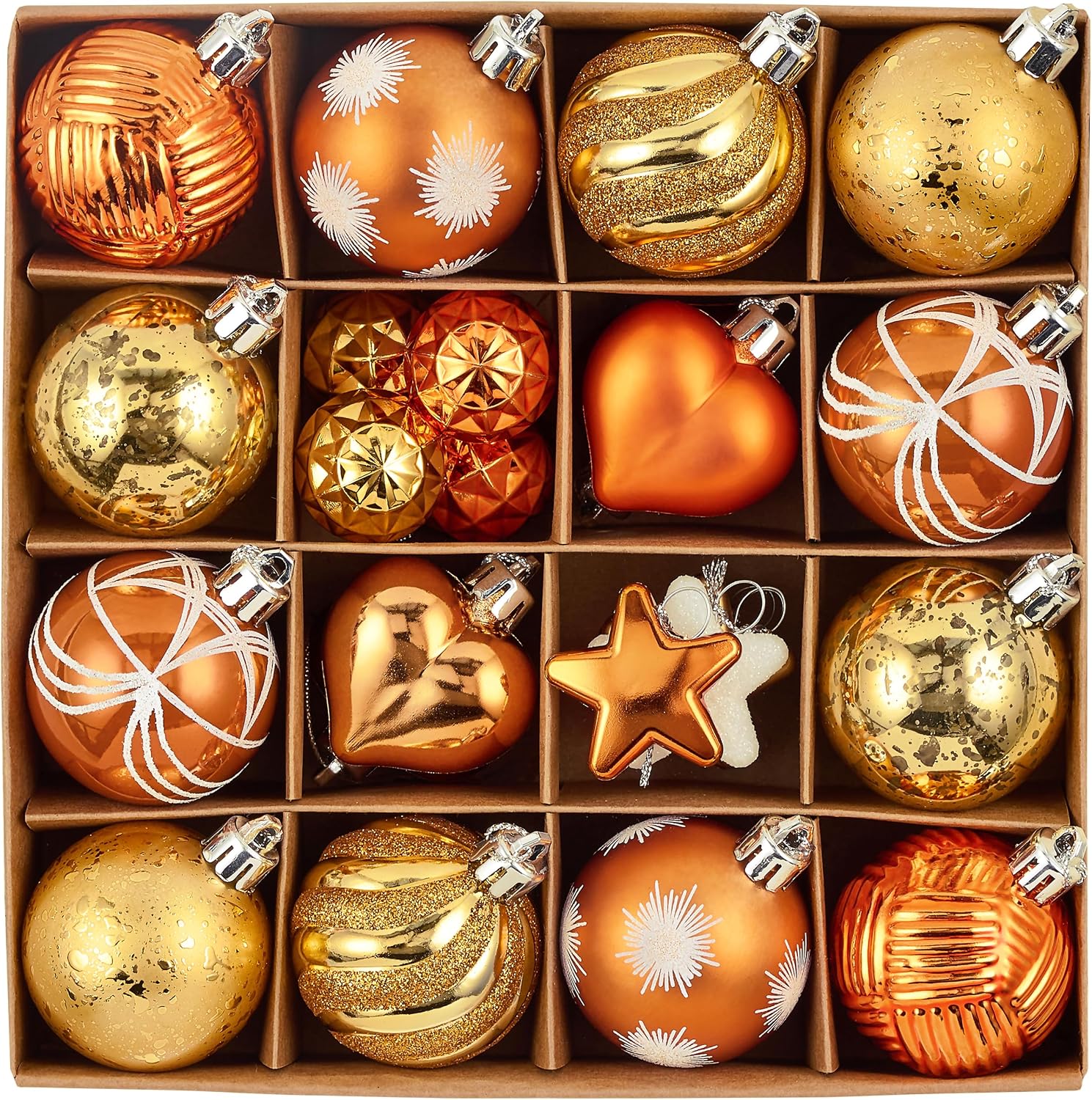 Valery Madelyn 28ct Fall Ornaments Shatterproof Tree Decorations for Home | Orange Heart Shaped Ball Ornaments Farmhouse Hanging Decor for Harvest Thanksgiving Autumn Party