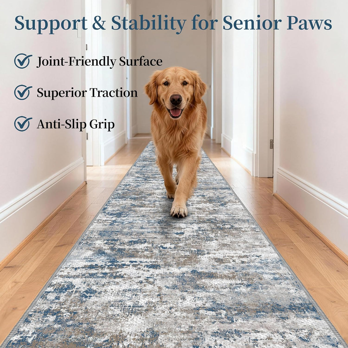 Long Hallway Runner Rug 2.6x12ft Textured Non Slip for Dogs,Multi