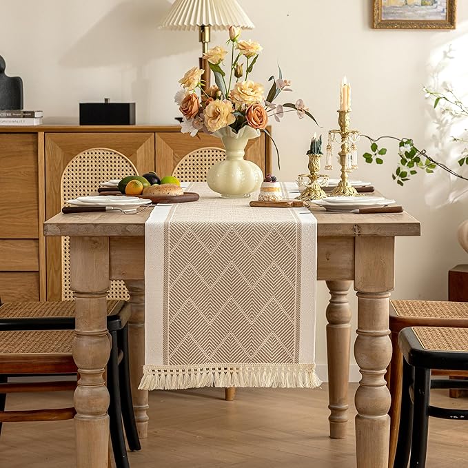 Table Runner 48 Inches Long,Waterproof Boho Table Runner with Tassel Fringe,Table Runners for Party Coffee Table