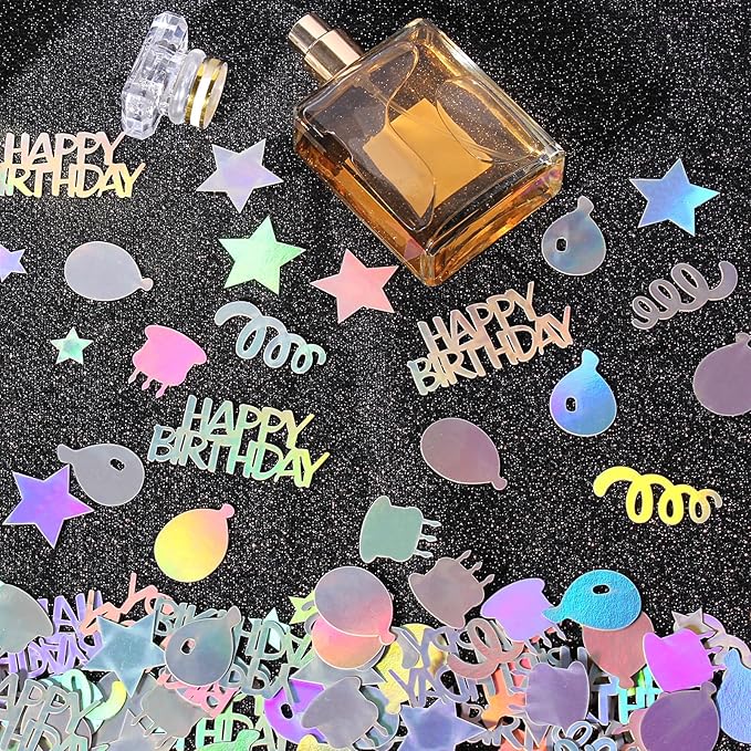 Happy Birthday Confetti for Table Iridescent Balloon Star Shaped Table Scatter Suitable for Disco Themed Birthday/Anniversary Party Decorations