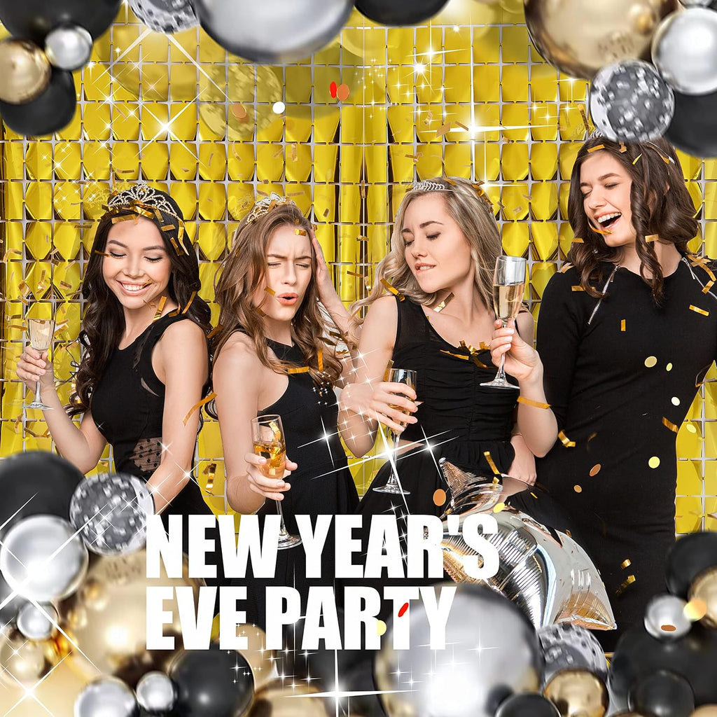 PADELO Gold Shimmer Wall Backdrop, Square Backdrop Curtain, 2Pcs 3.3x6.6 Feet Gold Streamer Backdrop for Party Decorations