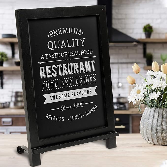 HBCY Creations Rustic Black Wooden Tabletop Chalkboard with Legs/Vintage Wedding Table Sign/Small Kitchen Countertop Memo Board/Antique Wooden Frame (12" x 17", 4- Black)