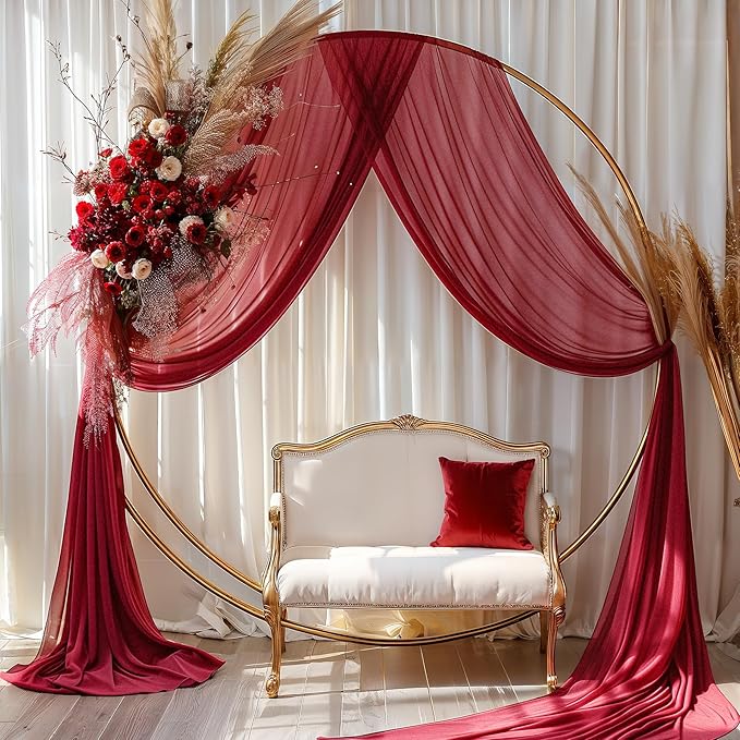 Burgundy Wedding Arch Draping Fabric 3 Panels 30'' x 20FT Burgundy Drapes Sheer Fabric Backdrop Arch Draping Fabrics for Wedding Ceremony Birthday Party Bridal Shower Decoration