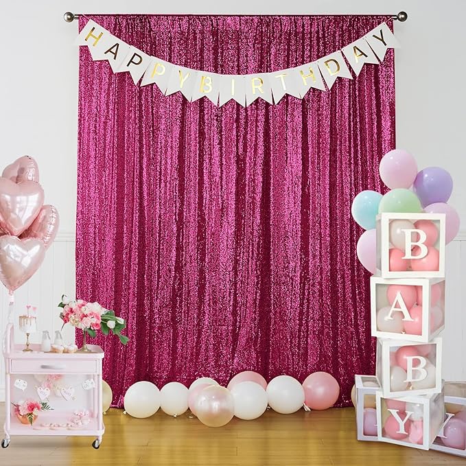 Sugargirl Fuchsia Sequin Backdrop Curtain 4 Panels 2FTx8FT Glitter Fuchsia Background Drapes Sparkle Photography Backdrop for Party Wedding Birthday Wall Decoration