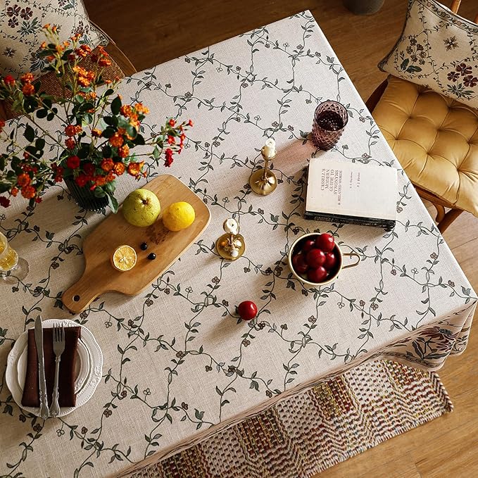 patdrea Designer Linen French Tablecloth for Rectangle Table,Fall Country Breathable Floral Tablecloths,Table Cover for Kitchen Dining,Tea Party,Christmas,Thanksgiving,63"x87"-Oliveirad