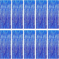 10 Pack Navy Foil Curtain Backdrop 3.2ft x 9.8ft Black Metallic Tinsel Foil Fringe Curtains Streamer Photo Booth Backdrop for Birthday Party Engagement Bachelorette Party Decorations (Navy)
