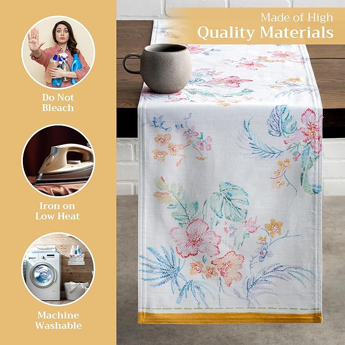 Maison d' Hermine Table Runner 100% Cotton Double Layer Table Runners 108 inches Long Decorative for Home Kitchen Dining Party Wedding Bridal Shower Spring Summer (Paradise Island, 14.50" x 108")