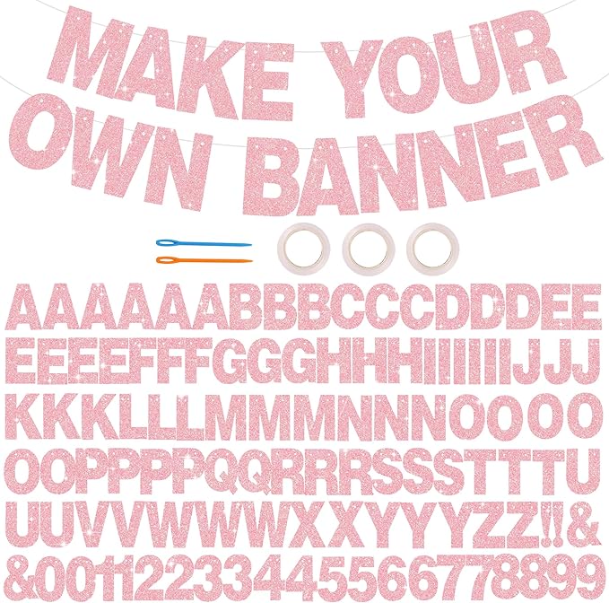 BEISHIDA 116 PCS Glitter Dark Pink DIY Letter Banner Kit Make Your Own Banner，Including 111 Letters and Numbers 3 Rope and 5 Threading Device,Customized for Birthday Graduation Wedding Party Decor