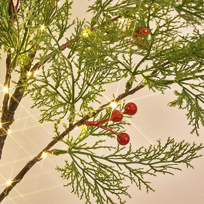 Birchlitland Christmas Garland with Lights Cadar Lighted Garland Battery Operated with Timer or USB Light 6FT 80 LED Fairy Lights, Faux Vine with Lights for Mantel Fireplace and Holiday Decor