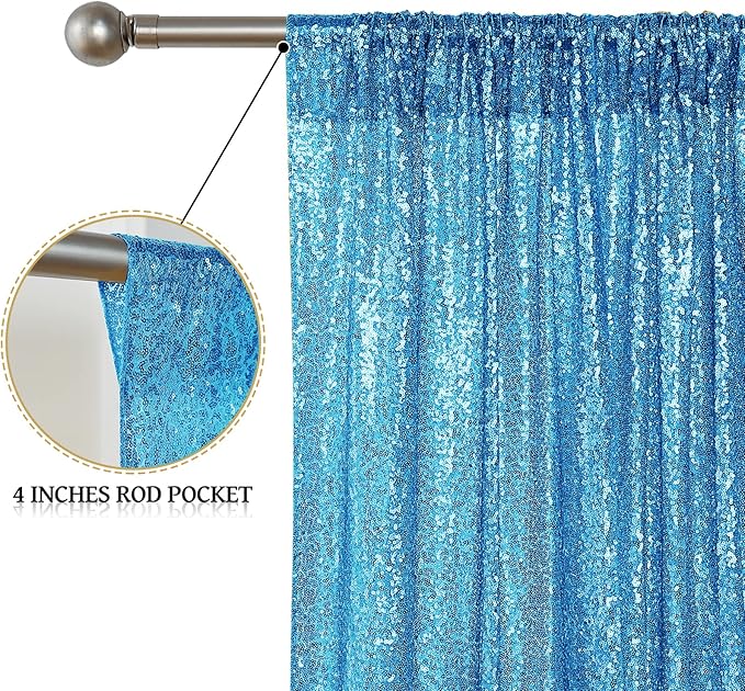 Sugargirl Turquoise Sequin Backdrop Curtain 4 Panels 2FTx8FT Glitter Turquoise Background Drapes Sparkle Photography Backdrop for Party Wedding Birthday Wall Decoration